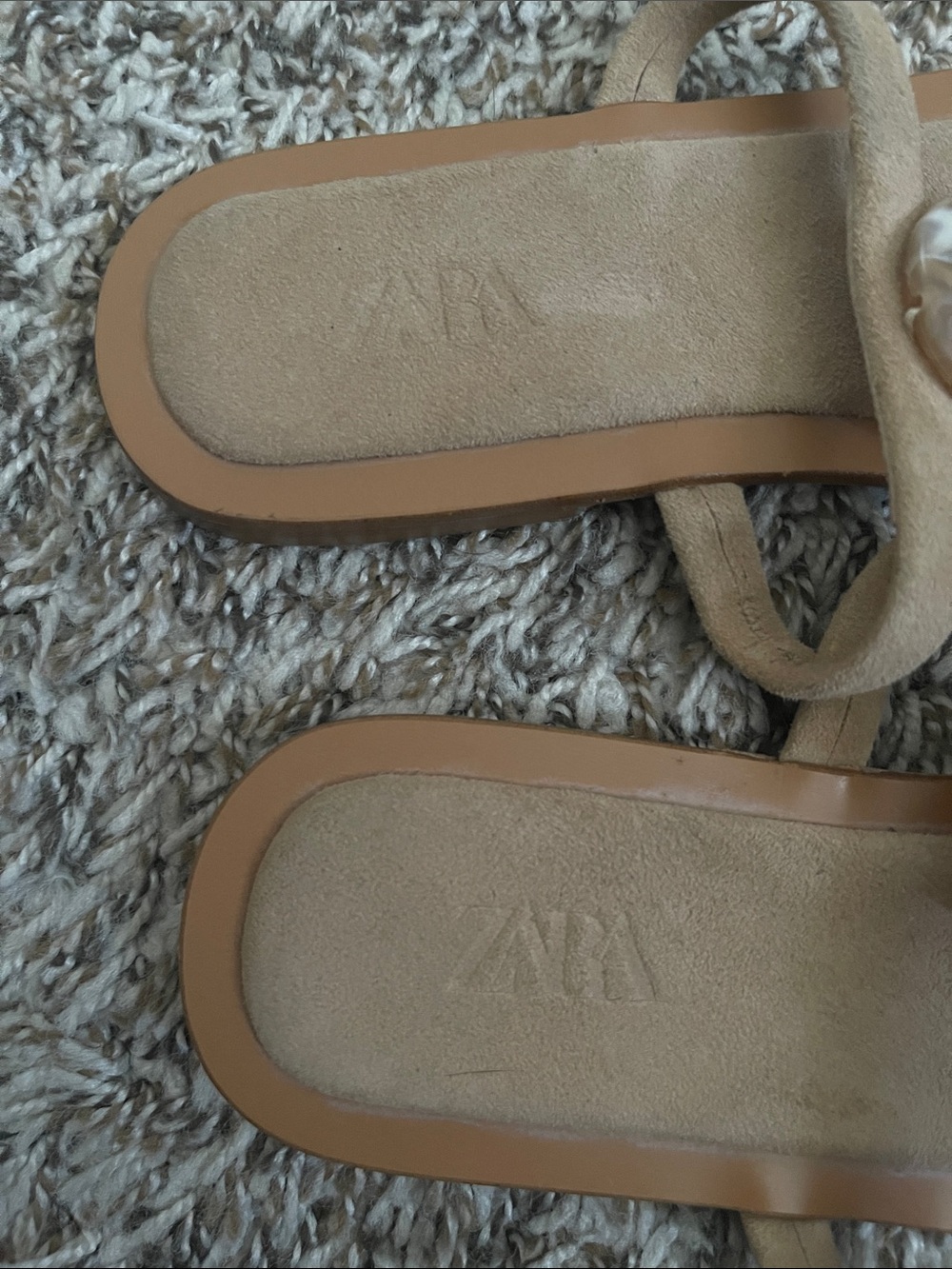 Zara stone bead cow leather nude sandals Size 38 US 7.5 - Picture 3 of 5